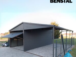 Blechgarage mit Dach, Anthrazit-Graphit, Satteldach, Flügeltor
