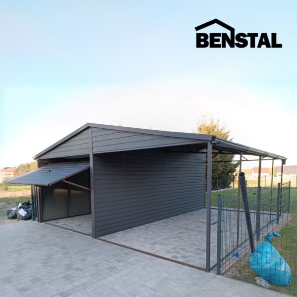 Blechgarage mit Dach, Anthrazit-Graphit, Satteldach, Flügeltor