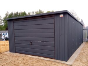 Einzelgarage aus Blech, Graphit-Anthrazit, Kipptor, Gefälle nach hinten