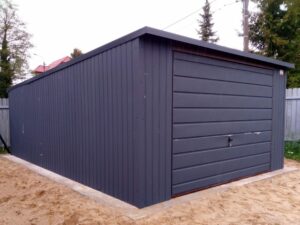 Einzelgarage aus Blech, Graphit-Anthrazit, Kipptor, Gefälle nach hinten