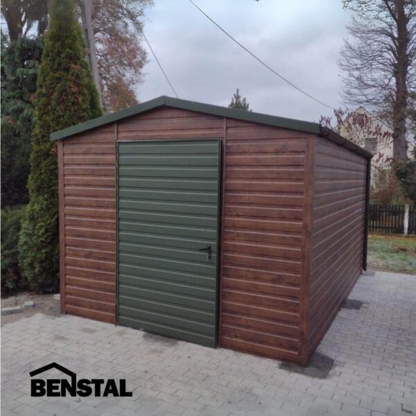 Blechgarage Gartenhaus Geräteschuppen Holzoptik grün
