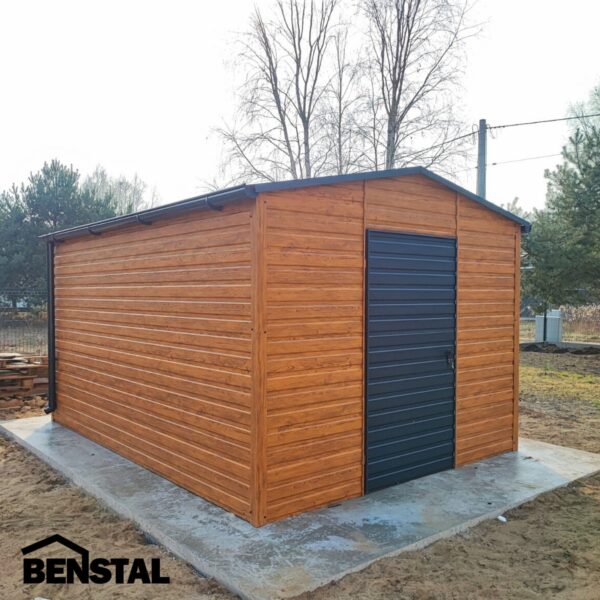 Gartenhaus Gerätehaus Holzoptik Goldeiche Giebelgarage Blech Einflügeltür Graphit