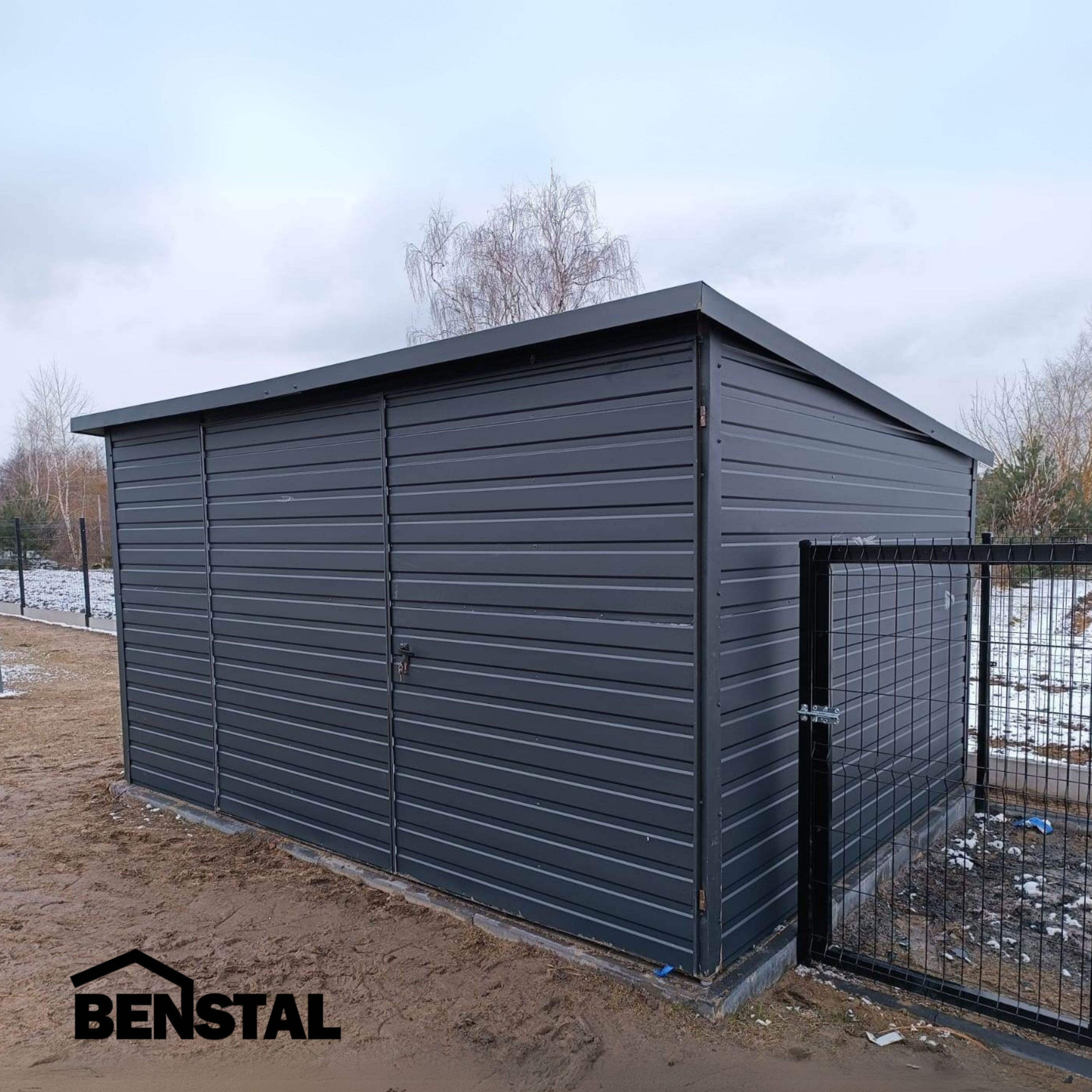 Blechgarage Gerätehaus nach hinten abgeschrägt Anthrazit Graphit Doppeltüren