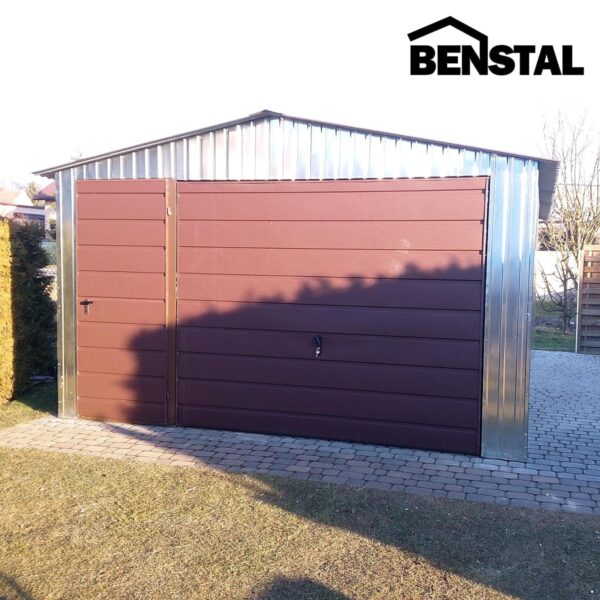 Stahlgiebelgarage, Einzelgarage, verzinkt, Tor, Tür, braun