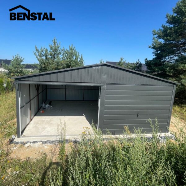 Doppelgarage-Blechgarage-Schwingtor-Anthrazit-Giebeldach