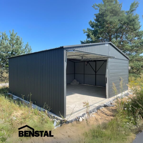 Doppelgarage-Blechgarage-Schwingtor-Anthrazit-Giebeldach